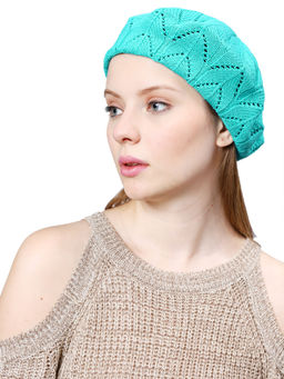 Bharatasya - Pointelle Knit Cotton Turquoise Beret for Women