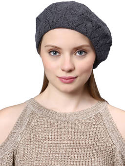 Bharatasya - Pointelle Knit Cotton Grey Beret for Women