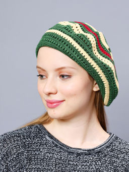 Bharatasya - Crochet Knit Cotton French Multi Color Beret for Women