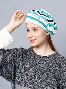 Bharatasya - Crochet Knit Cotton French Turquoise Beret for Women