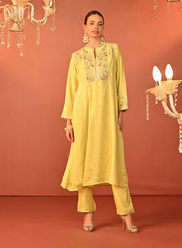 Lakshita - Lemon Embroidered Designer Kurta and Pant (Set of 2)