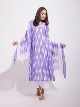 Pink Fort - Cotton Purple Ikat Kurta and Pant with Dupatta (Set of 3)