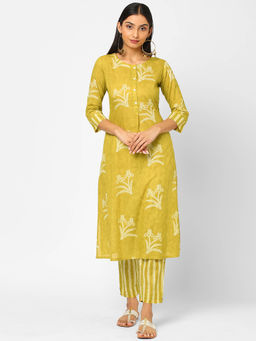 Kami Kubi - A Line Cotton Printed Kurta andPrinted Pant (Set of 2)