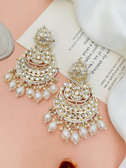 Abdesigns - White Pearl Kundan Studded Gold-Plated Chandbali Earrings