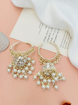 Abdesigns - Gold-Plated Kundan Studded White Pearl Jhumka Earrings