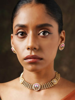 Abdesigns - Enchanting Gold Plated Meenakari Jewellery Set