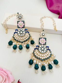 Abdesigns - Green Meenakari Kundan Gold-Plated Chandbali Earrings
