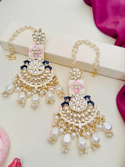 Abdesigns - White Meenakari Kundan Gold-Plated Chandbali Earrings