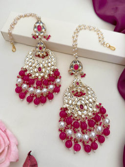 Abdesigns - Gold-Plated Pink Kundan Studded Chandbali Earrings