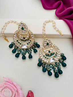 Abdesigns - Green Kundan Studded Gold-Plated Chandbali Earrings