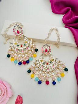 Abdesigns - Gold-Plated Multi-Color Meenakari Kundan Studded Chandbali Earrings