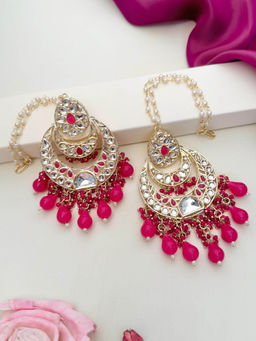 Abdesigns - Pink Kundan Studded Gold-Plated Chandbali Earrings