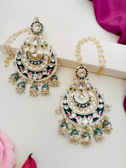 Abdesigns - Gold-Plated Green Meenakari Kundan Studded Chandbali Earrings