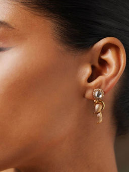 Abdesigns - Contemporary Polki Gold Plated White Stone Drop Earrings