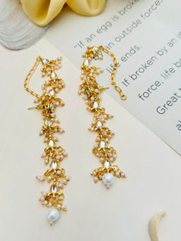 Abdesigns - White Pearl Gold-Plated Kundan Studded Earrings