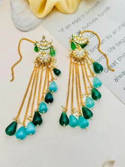 Abdesigns - Gold-Plated Green Studded-Beaded Drop Earrings