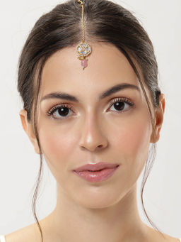 Abdesigns - Gold-Plated Polki Kundan Pink Studded Maangtikka