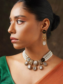 Abdesigns - Sophisticated Gold Plated Pearl Stone Studded Jewellery Set