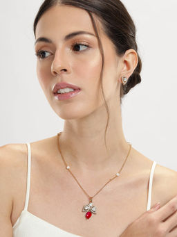 Abdesigns - Gold Plated Red Kundan American Diamond Necklace Set