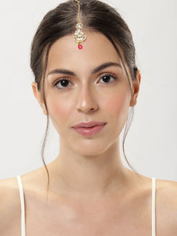 Abdesigns - Gold-Plated Pink Polki Kundan Studded Maangtikka