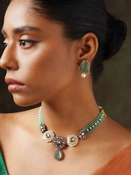 Abdesigns - Enchanting Turquoise Polki Stone Gold Plated Jewellery Set