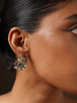 Abdesigns - Contemporary Gold Plated Polki American Diamond Green Earrings