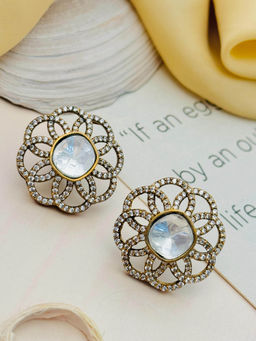 Abdesigns - Gold-Plated Polki American Diamond Studded Earrings