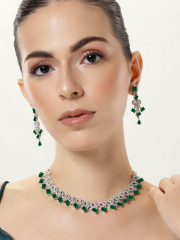 Abdesigns - Green Enchanting Silver Plated American Diamond Jewellery Set