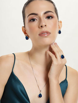 Abdesigns - Blue Exotic Silver Plated High Quality Jewellery Set