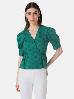 Kazo - Green Schiffli Wrap Top