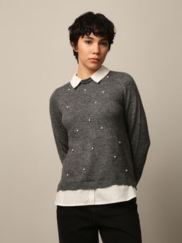 ONLY - Dark Grey Pearl Embellished Sweater