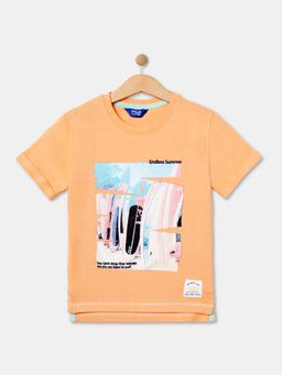 R&B - Boys Orange Cotton Half Sleeves T-Shirt