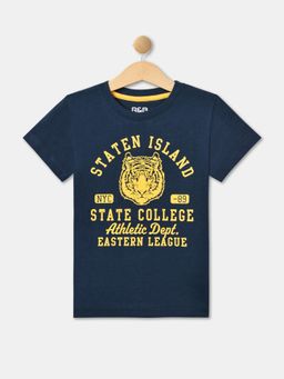 R&B - Boys Navy Blue Cotton Half Sleeves T-Shirt