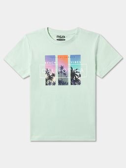 R&B - Boys Green Cotton Half Sleeves T-Shirt