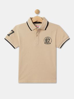 R&B - Boys Beige Cotton Half Sleeves Polo T-shirt