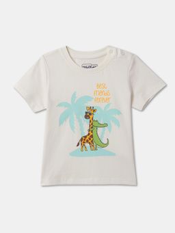 R&B - Boys Off White Cotton Half Sleeves T-Shirt
