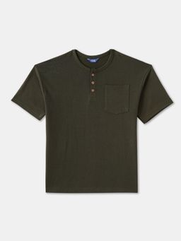 R&B - Boys Olive Cotton Half Sleeves T-Shirt