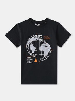 R&B - Boys Black Cotton Half Sleeves T-Shirt