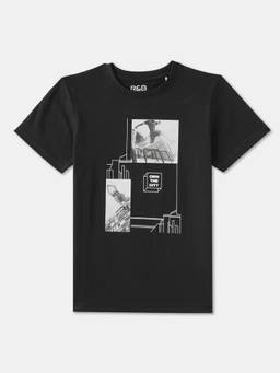 R&B - Boys Black Cotton Half Sleeves T-Shirt