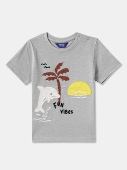R&B - Boys Grey Cotton Half Sleeves T-Shirt