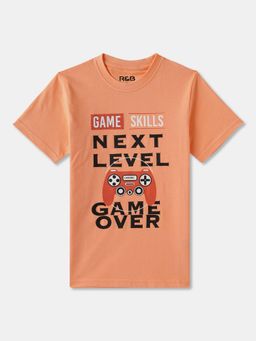 R&B - Boys Orange Cotton Half Sleeves T-Shirt