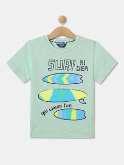 R&B - Boys Green Cotton Half Sleeves T-Shirt