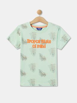 R&B - Boys Green Cotton Half Sleeves T-Shirt