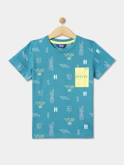 R&B - Boys Teal Cotton Half Sleeves T-Shirt