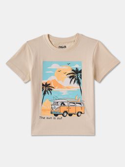 R&B - Boys Beige Cotton Half Sleeves T-Shirt