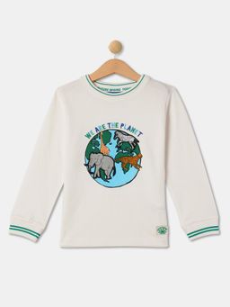R&B - Boys Off White Cotton Full Sleeves T-Shirt
