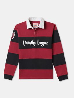 R&B - Boys Red Cotton Full Sleeves Polo T-shirt