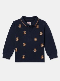 R&B - Boys Navy Blue Cotton Full Sleeves Polo T-shirt