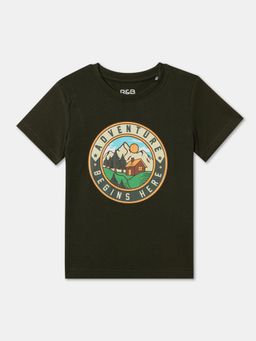 R&B - Boys Olive Cotton Half Sleeves T-Shirt