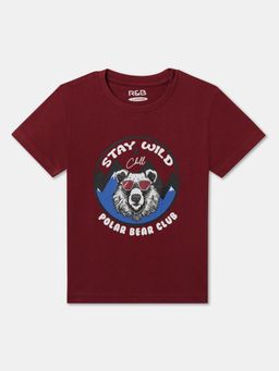 R&B - Boys Burgundy Cotton Half Sleeves T-Shirt